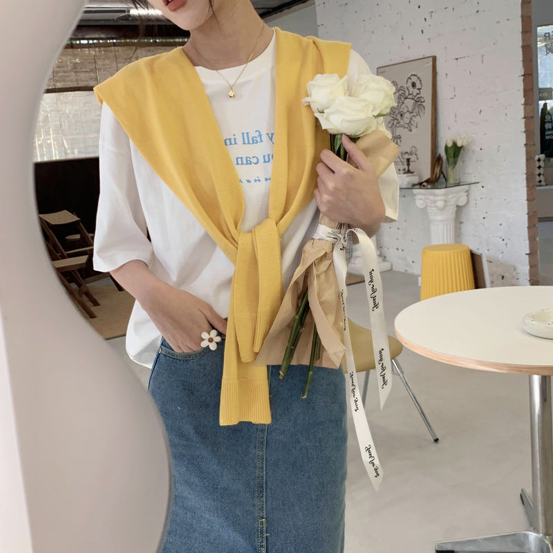 casual fall outfits Wool Blend Solid Color Shawl Outer Wear Internet Celebrity Knotted Waistcoat Korean Style Versatile Spring and Autumn Summer Shoulder Matching Women