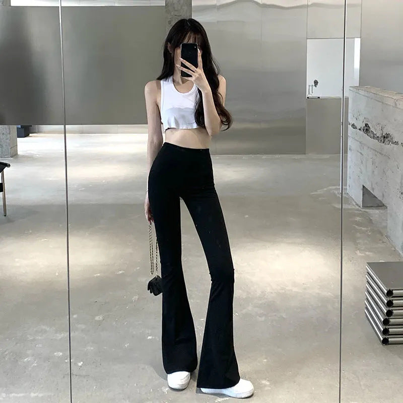 fashion outfits Micro Flared Pants Women's Spring and Autumn High Waist Slimming Tall Straight Loose Tall Drape Split Mop Pants