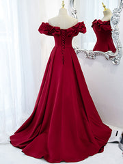 BXOXO Burgundy Off Shoulder Satin Long Prom Dress, Burgundy Formal Evening Dress