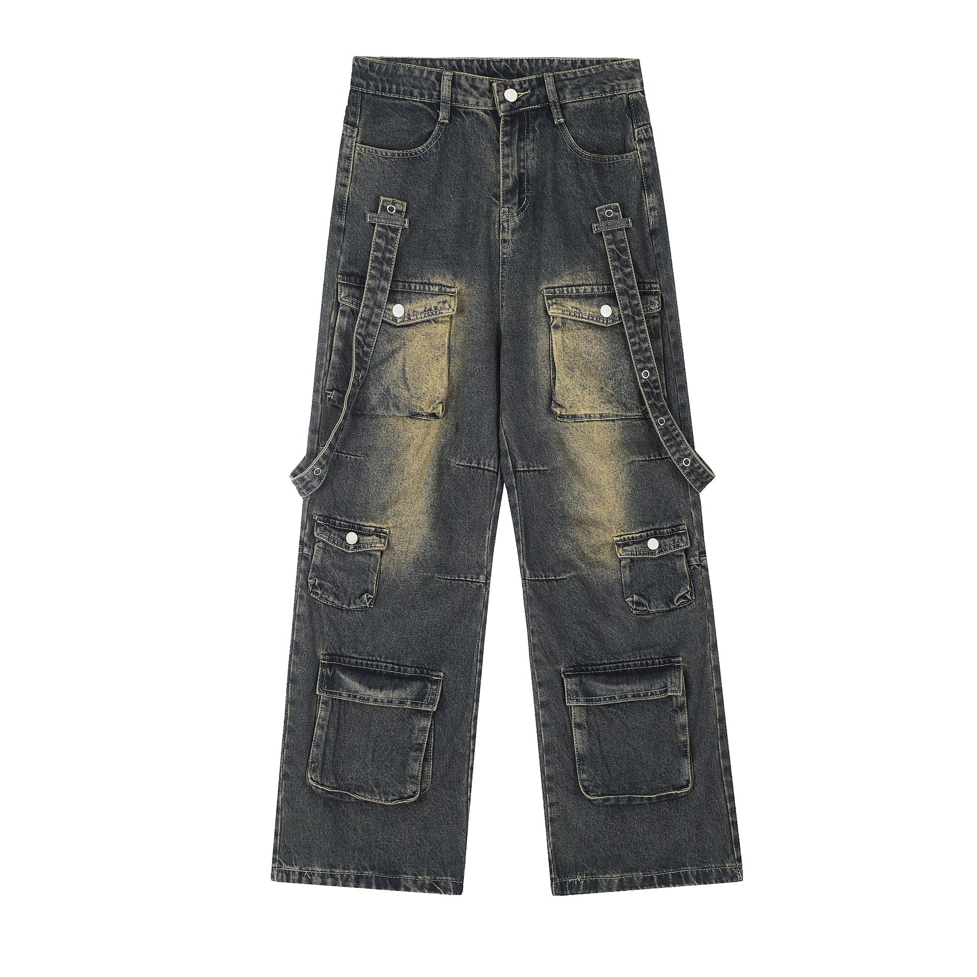 fashion outfits American Retro High Street Multi-Pocket Workwear Jeans Men's and Women's Oversize Hip Hop Draping Pants Ins Fashion