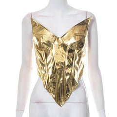concert outfit Women's Summer New Solid Color Casual PU Leather Glossy Zipper Slim Sleeveless Tube Top