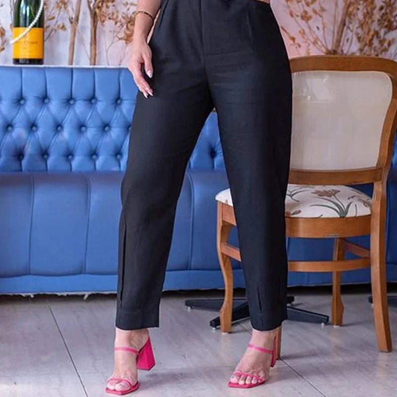 business casual outfits for women Summer Fashion Solid Color round Neck Sleeveless High Waist Slim Temperament Jumpsuit