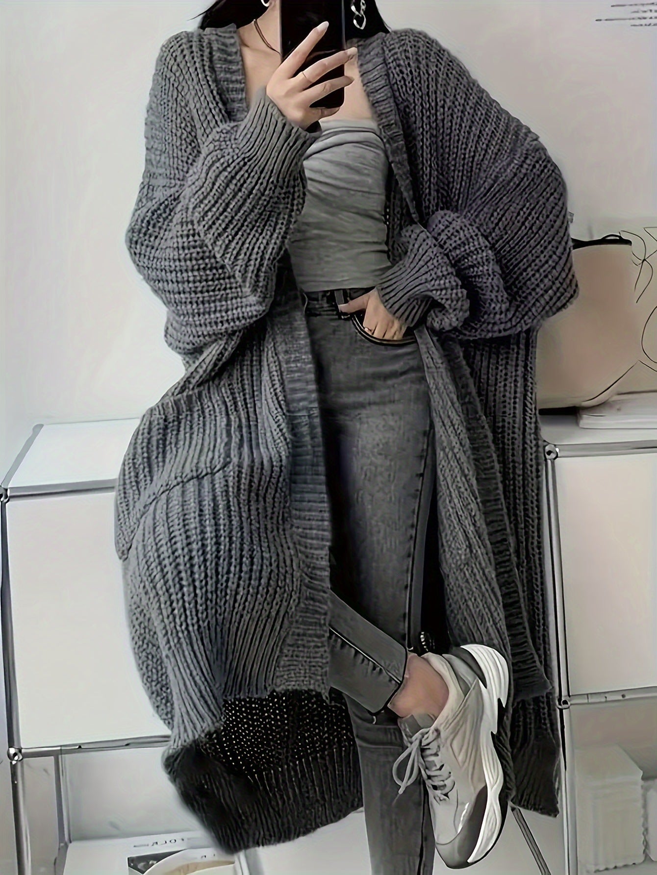 fall outfits Cardigan Casual Loose Texture Clear Long