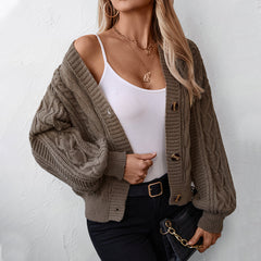 y2k outfits Retro Solid Color Twisted Knitted Cardigan Women's Autumn and Winter Loose Button Cardigan Sweater Coat