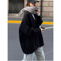 datenight fall outfits Black V-neck Knitted Cardigan for Women Autumn and Winter Outer Wear Fashionable Western Style Top Loose Lazy Style Mid-Length Women
