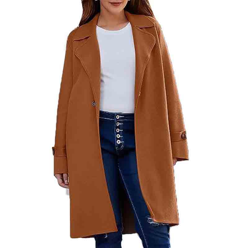 2024 New Autumn and Winter Simple Long Sleeve Lapel Button Loose Woolen Coat for Women