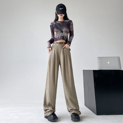 business casual outfits High Waist Pleated White Wide Leg Jeans for Women Spring and Autumn American Style Loose Draping Slimming Straight Mop