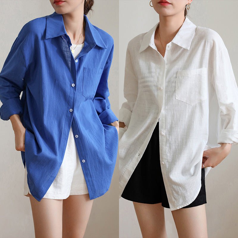 curvy casual outfits High-Grade Linen Shirt Women's Cardigan Summer Thin Loose French Cotton Linen White Shirt