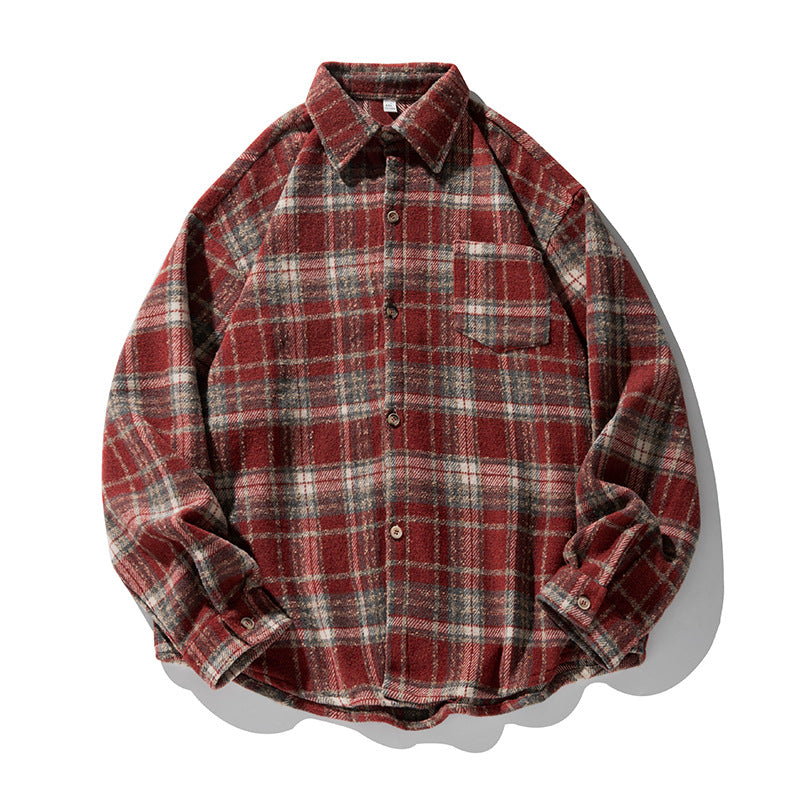 grunge outfits Korean Style Men's Retro Contrast Color Plaid Shirt Men's and Women's Autumn New Style Atmosphere Couple's Shirt Loose Coat