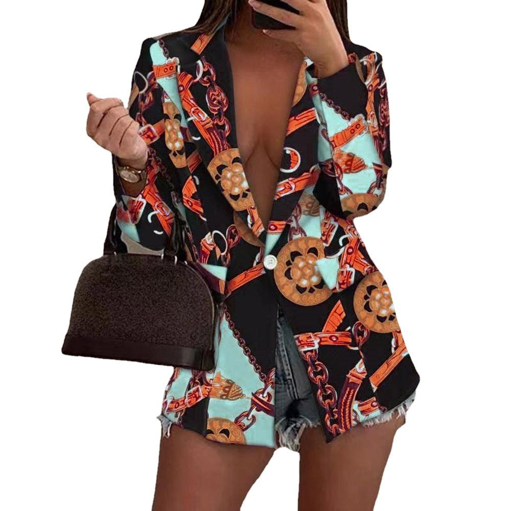New Autumn and Winter New Long Sleeve Fashion Sexy Printed Small Suit Jacket