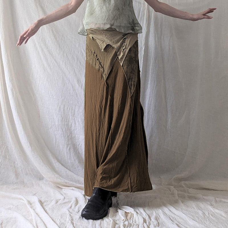 pop culture dress to impress Mori Retro Style Irregular Patch Stitching Long Fishtail Skirt Elegant Hot Girl Niche Design Split Skirt