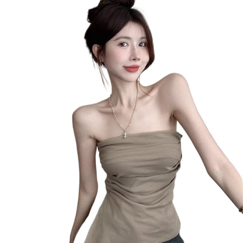 going out outfits Niche Tube Top Outer Wear Summer Sleeveless Vest Women's Irregular Split Waist Inner Base Wrapped Chest Top