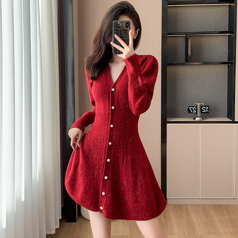 outfit inspo fall French V-neck Chanel Style Bright Silk Knitted Cardigan Autumn New Elegant Slim Mid-Length Sweater Women's Coat