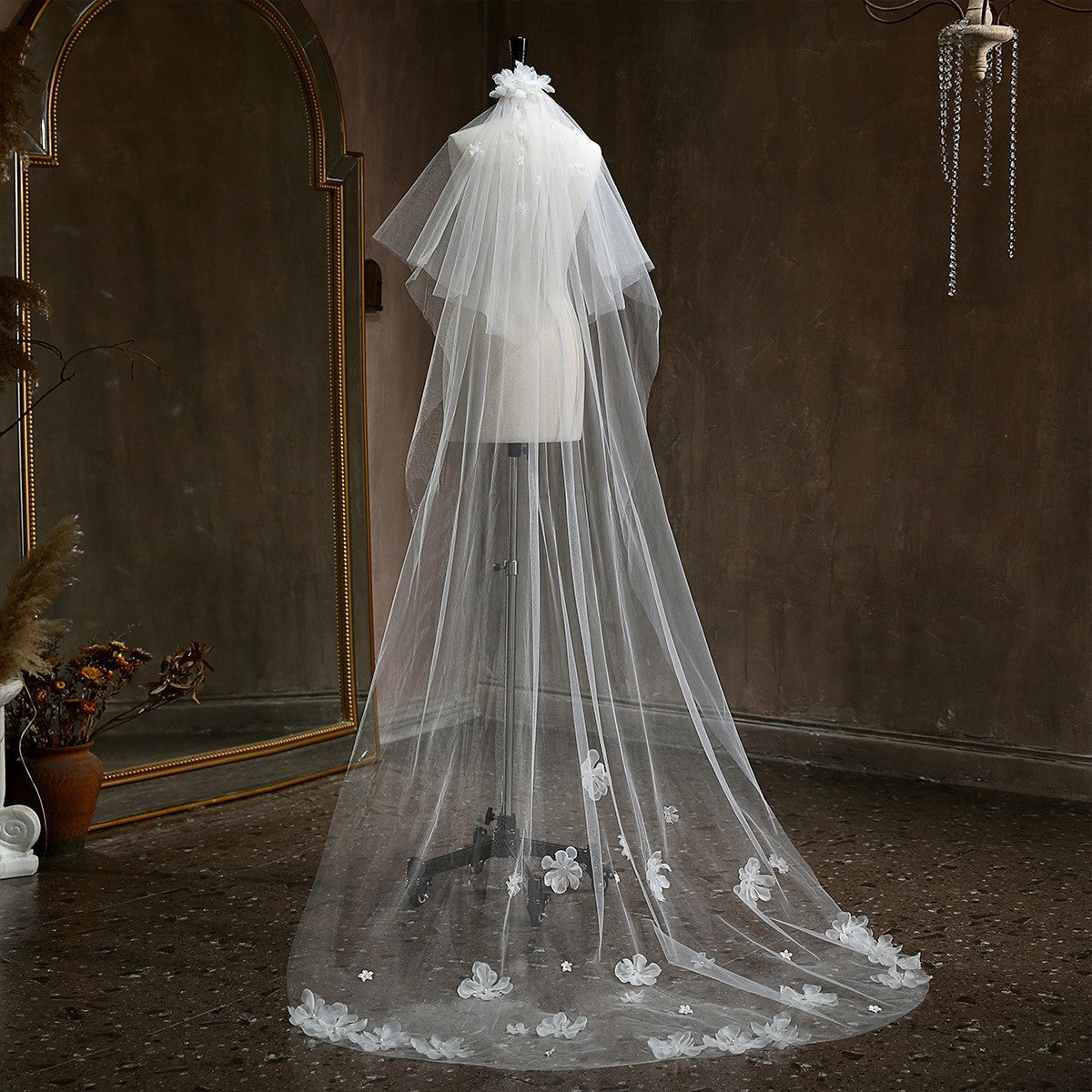 couple halloween costumes French White Flower Pearl Super Long Trailing Wedding Wedding Veil Bridal Main Wedding Travel Photography Headdress