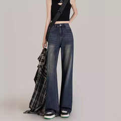 shamar Micro Flared Jeans Women's Autumn and Winter Retro Blue High Waist Loose Wide Leg Pants Small Mop Long Pants