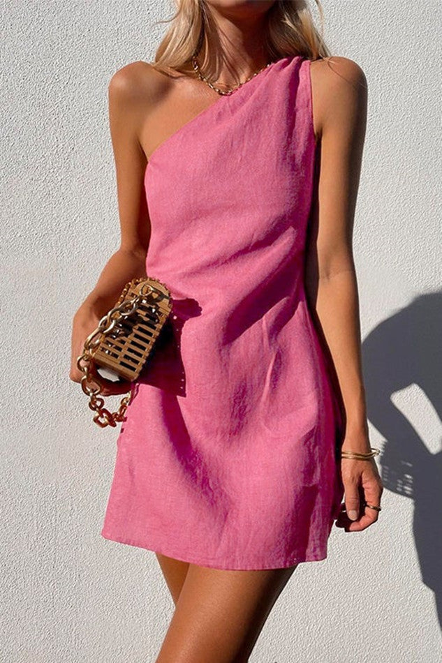 casual summer outfits Wishl New Women's Clothing New Solid Color Slim Temperament Commuter Shoulder Dress