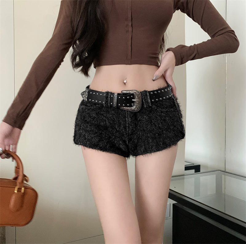 y2k outfits Sweet Cool Style Sexy Hot Pants for Hot Girls Low Waist and Long Legs Women's Autumn Retro Versatile Slimming Woolen Shorts Small