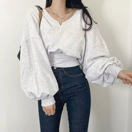 fashion outfits round Neck Pullover Waist-Tight Long-Sleeved Sweater Women's Spring and Autumn Casual Niche Short Slim Top