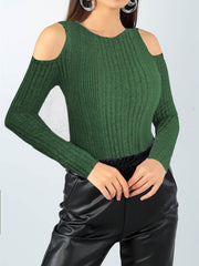 fall outfit Hollow-out Casual Simple Long-Sleeved Women's T-shirt Fashion round Neck Slim Fit Comfortable Daily Top Women