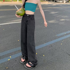 casual outfits Loose Narrow Wide Leg Pants Black Straight Jeans Women's Early Autumn American Style