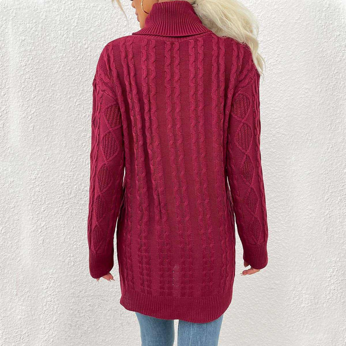 tailgate outfit black women Women's Sweater Sweater Thick Line Rhombus Woven Sweater Dress Personality Solid Color
