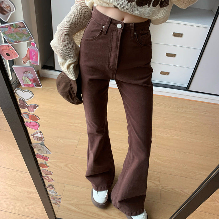 men’s outfits Autumn and Winter Khaki Brown High Waist Micro Flared Jeans Women's Jeans Women