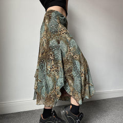 hoco outfits for guys Women's Retro American Style Contrast Color Pattern Irregular Skirt Double-Layer Stitching Design Long Skirt