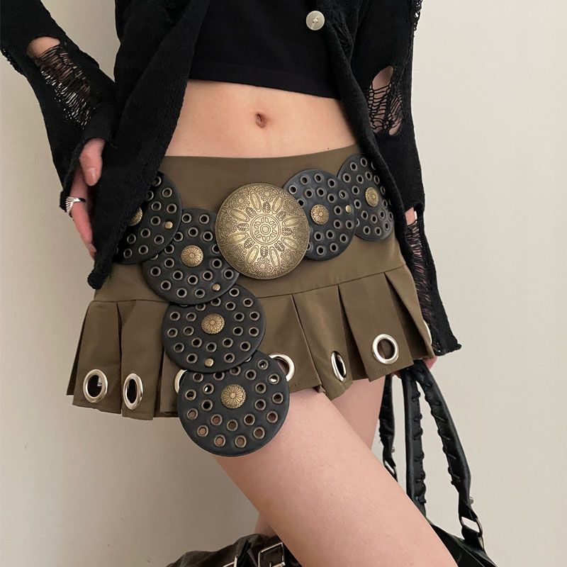 dress to impress outfits American-Style Retro round Hollow Waist Seal Waist Tight with Short Skirt Hot Girl Summer Fashion Belt