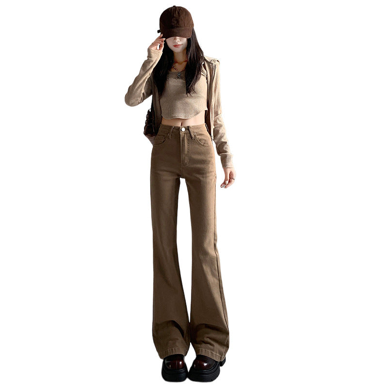 men’s outfits Autumn and Winter Khaki Brown High Waist Micro Flared Jeans Women's Jeans Women