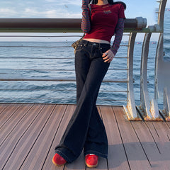 casual dinner outfit fall Women's Clothing Autumn and Winter Hot Girl American Low Waist Jeans Women's Drape Slim Slimming Flared Pants