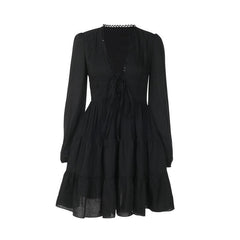 leapord halloween outfit Autumn Style Elegant Sexy Slim-Fit Slimming Lace-up V-neck Dress Female
