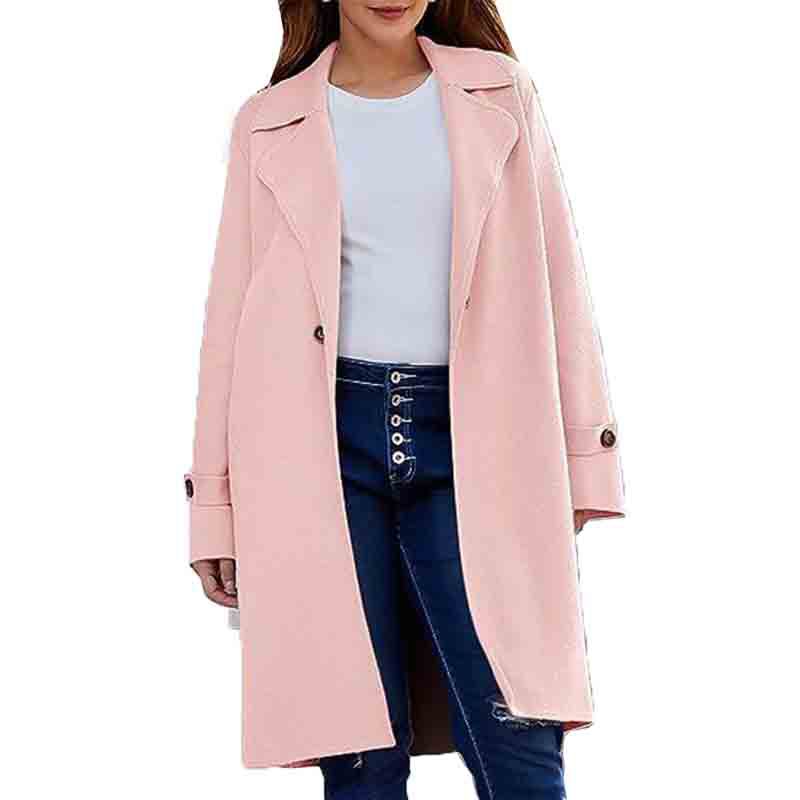 2024 New Autumn and Winter Simple Long Sleeve Lapel Button Loose Woolen Coat for Women