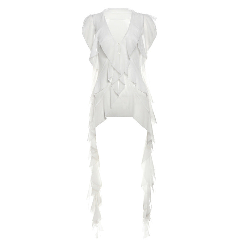concert outfit Style Summer New Women's Sexy Slimming Wavy Mesh Transparent Irregular Vest