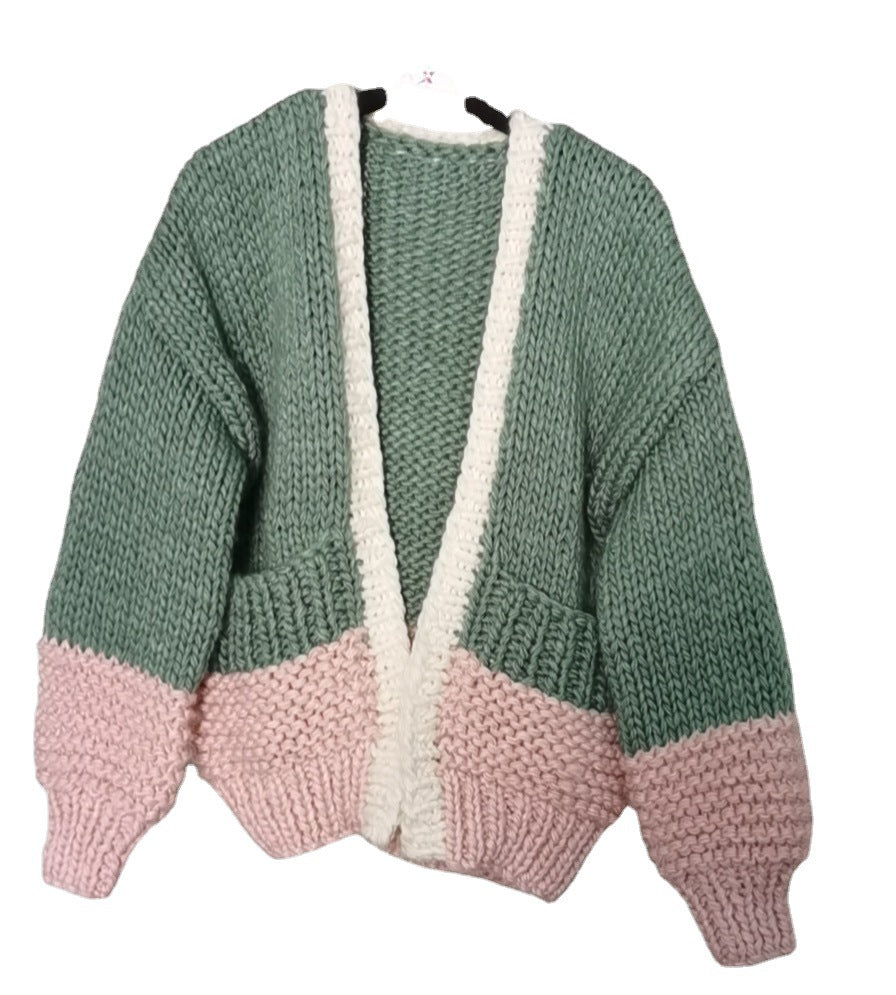 women’s fashion Autumn and Winter Thickened Loose Knitted Coat Women's Style Lazy Hand-Woven Ball Sweater