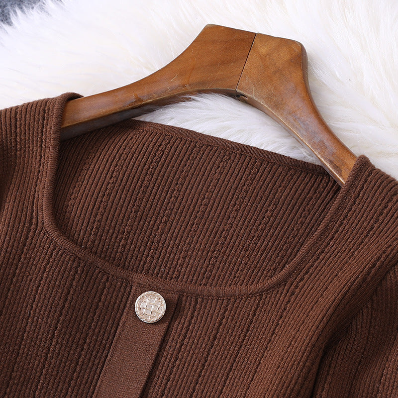 fall outfits Autumn Women's round Neck Knitted Slim Top Plaid with Belt Skirt Casual Suit