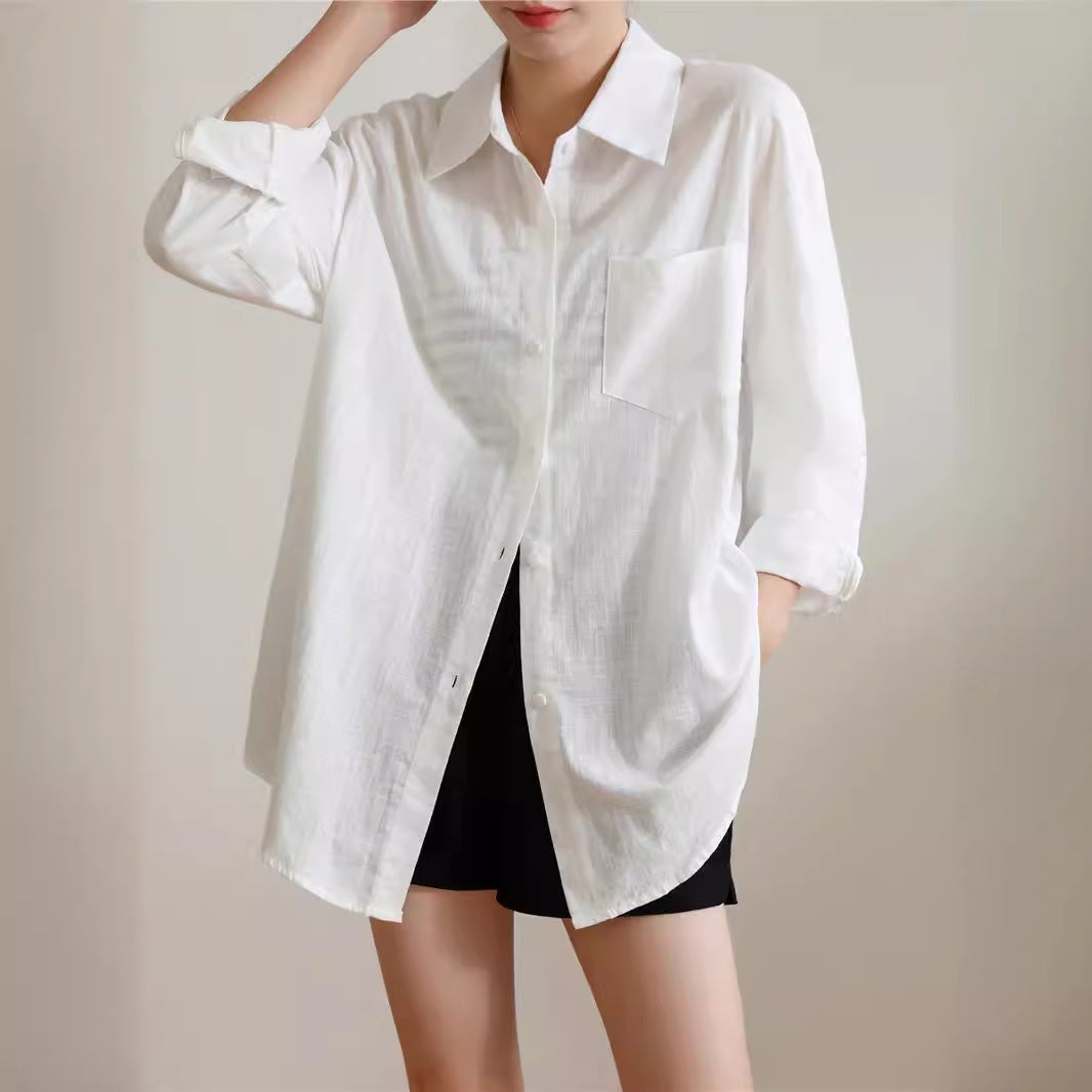 curvy casual outfits High-Grade Linen Shirt Women's Cardigan Summer Thin Loose French Cotton Linen White Shirt