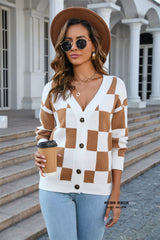 outfit inspo 2024 Autumn and Winter New Plaid Sweater plus Size Stitching Cardigan Top Women's Knitted Coat Fashion