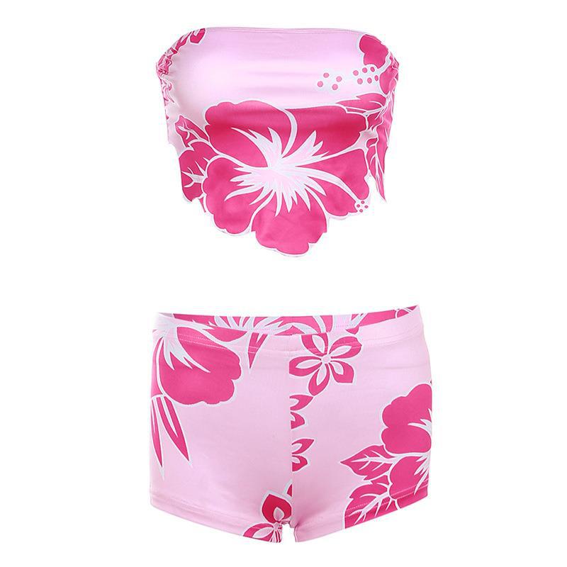 y2k Women's 2024 Spring/Summer/Autumn Sexy Sweet Sleeveless Wrapped Chest Backless Printed High Waist Hip Skirt Suit