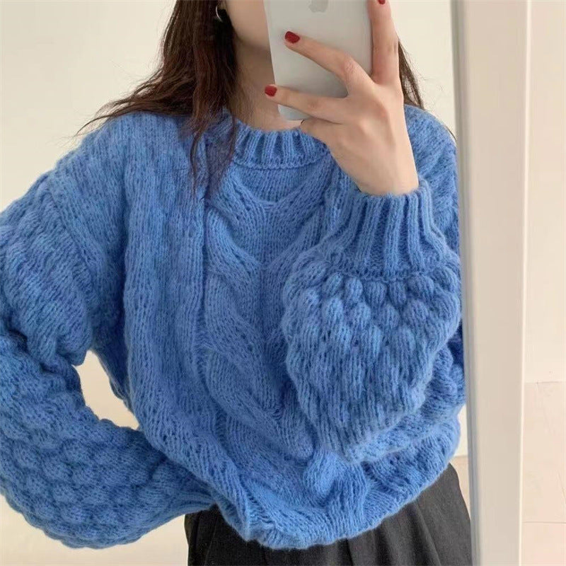 winter date night outfits Autumn Retro Pullover Solid Color Long-Sleeved Sweater Coat Women's Lazy Style Loose Twist Women's Knitted Bottoming Shirt
