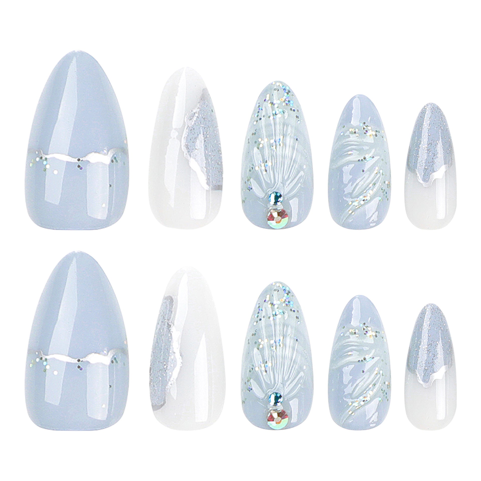 business casual outfits Wear Nail Polish Piece Finished Product Cold Color 3D Water Drop Shell Nail Art Almond Fake Nail