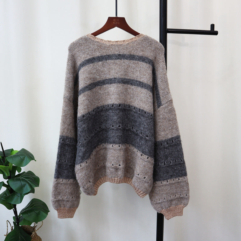 lookbook outfits Contrast Color Striped Sweater Top 2024 Autumn and Winter New Korean Style Loose Retro Japanese Style Soft Glutinous Sweater Pullover for Women