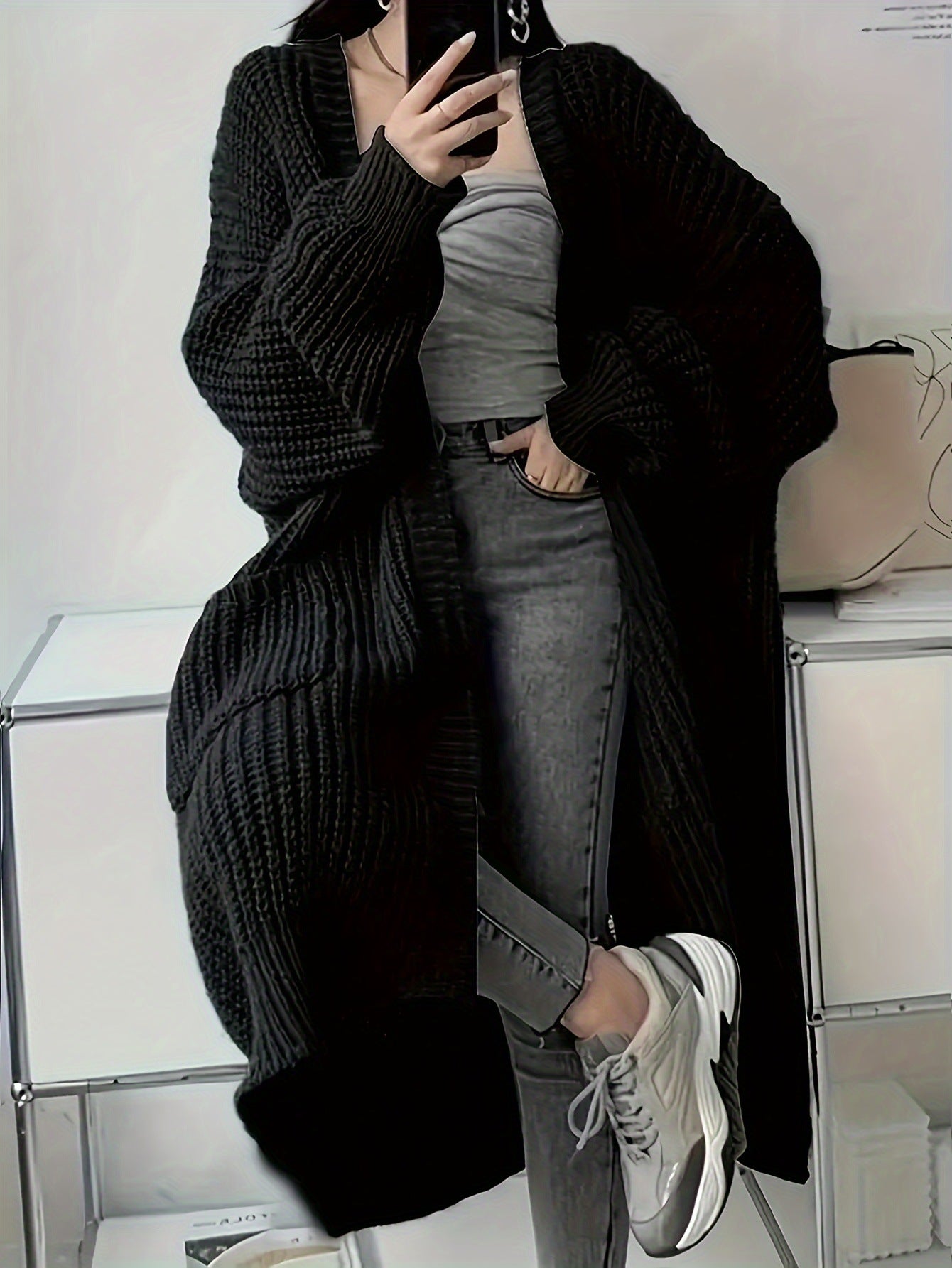 fall outfits Cardigan Casual Loose Texture Clear Long