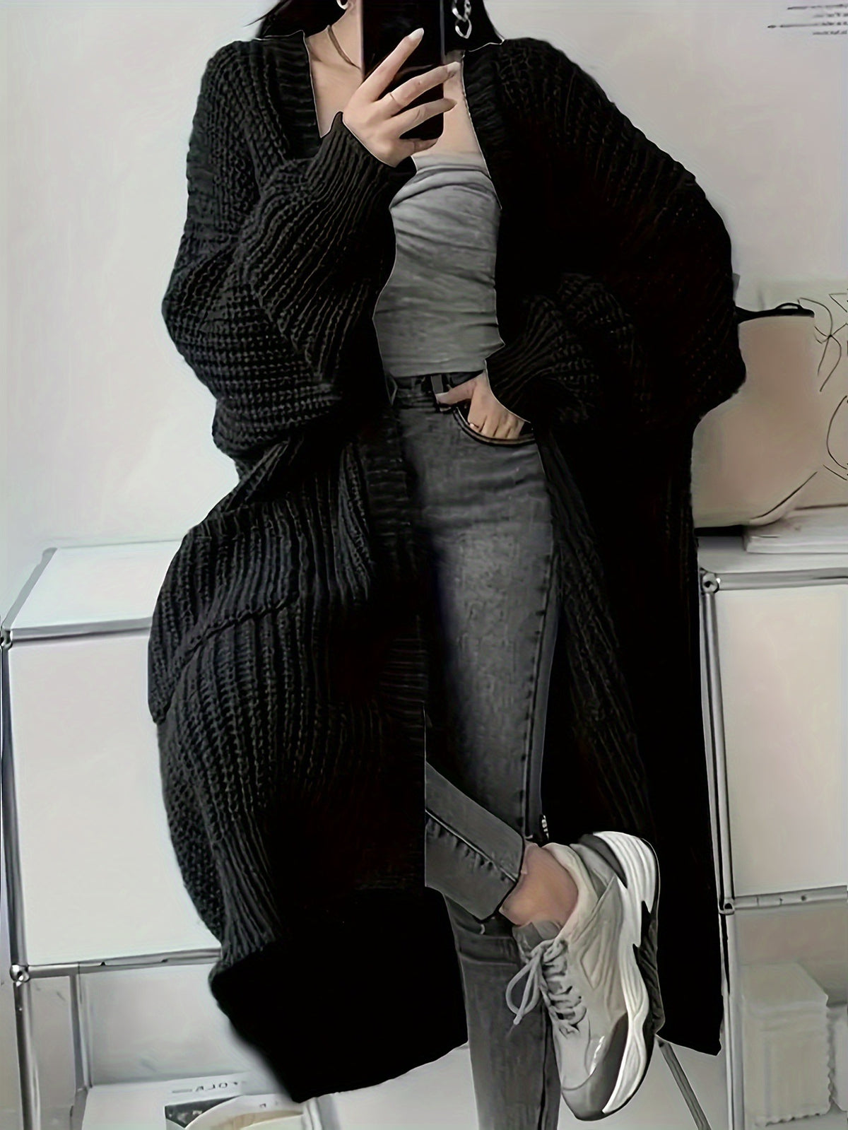 fall outfits Cardigan Casual Loose Texture Clear Long