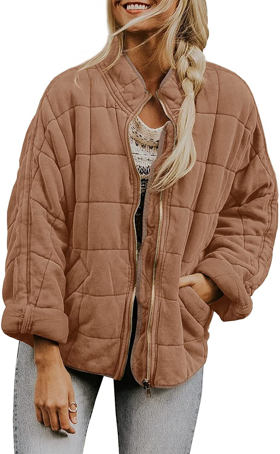 fall trends 2024 outfits Solid Color Stand Collar Cotton Coat New Loose Pocket Long Sleeve Jacket Top for Women