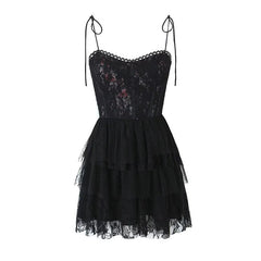 hoco dresses Heavy-Duty Lace Jacquard Mesh Printed Stitching Suspender Skirt Summer Slim Waist Layered Cake Skirt Dress Women