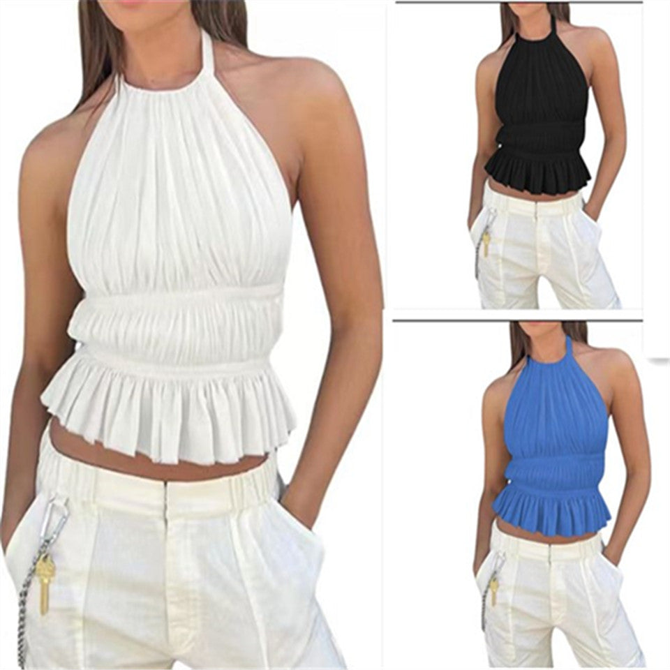 summer fits Sexy Sweet and Spicy Summer New Casual Chiffon Halter Backless Design Top Multi-Color