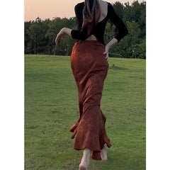Skirt Red Sheath Skirt Early Spring High Waist Fishtail 