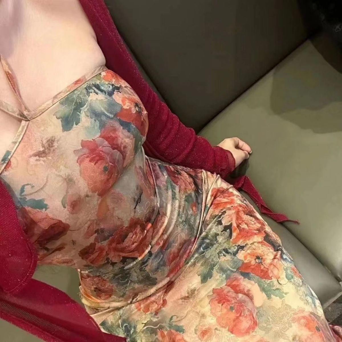 90s fashion National Style Improved Love Vintage Cheongsam Advanced Dress Mesh Cardigan Suit
