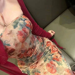 90s fashion National Style Improved Love Vintage Cheongsam Advanced Dress Mesh Cardigan Suit