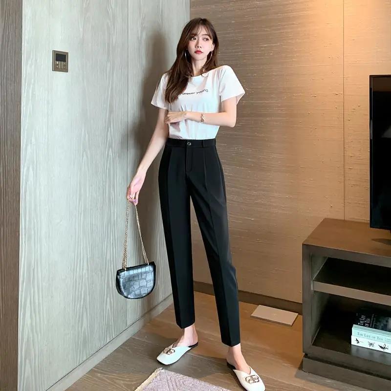 business casual outfits Loose Straight Suit Pants Women's Spring and Autumn High Waist Slimming Work Pants Casual Cropped Black Tapered Harem Pants Summer